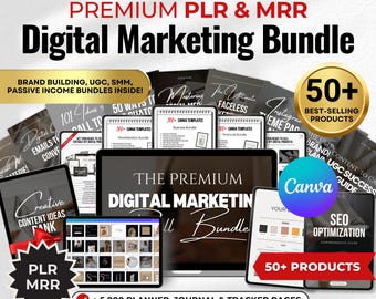 PREMIUM Digital Marketing MRR Bundle Master Resell Rights Digital Products Vault PLR dfy Social Media Passive Income Business Canva Template