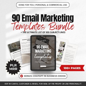 90 Pre-Written Email Marketing Templates for Business PLR MRR Master Resell Rights, Done For You Digital dfy Canva ebook for online selling