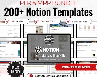 200種類以上のNotionテンプレートバンドル（PLRおよびMRR）｜Notionプランナー、ジャーナル、カレンダー、オールインワンの再販可能でカスタマイズ可能なNotionテンプレート集