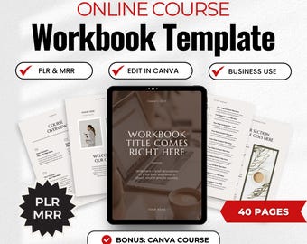 Plantilla de libro de trabajo para cursos en línea, plantilla PLR MRR de Canva/plantilla de curso, plantillas de guías digitales editables listas para usar, maqueta de libro de trabajo dfy
