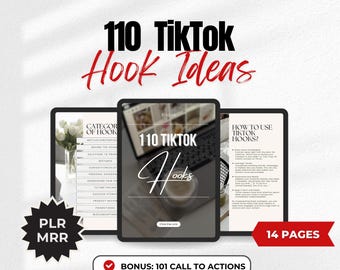 110 Hooks for TikTok Social Media Captions Ideas Hook eBook MRR PLR Resell Rights DFY Engagement Digital Guide Content Call to Actions ebook