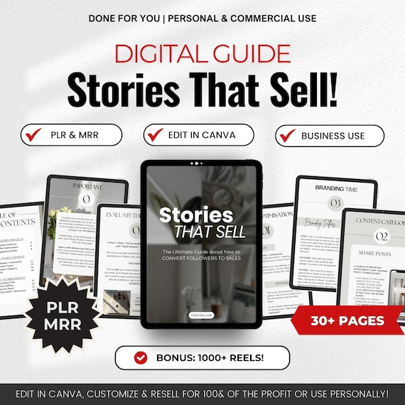 Stories That Sell Guide, Selling on Stories eBook, Social Media Marketing MRR PLR Master Resell Rights DFY Faceless Instagram Reel Videos
