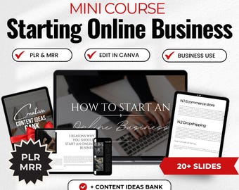 Start Your Online Business Mini Course, Canva Editable Presentation, PLR MRR Courses, Social Media Online Business Course, Slides Deck Canva