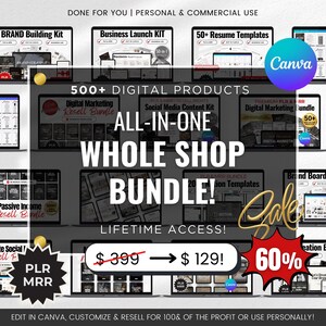 WHOLE SHOP BUNDLE | Lifetime Access to All Digital Products, Passive Income, Business Courses, Templates, Entire Shop All-In-One Plr & Mrr