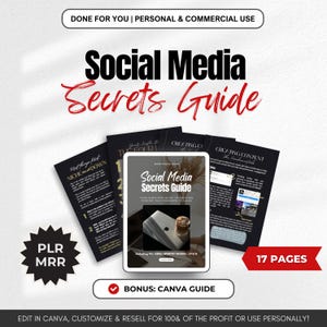 Social Media Secrets Editable Branding Digital Marketing Guide | Social Media Growth Strategy, dfy PLR MRR, Content Creation Canva Guide