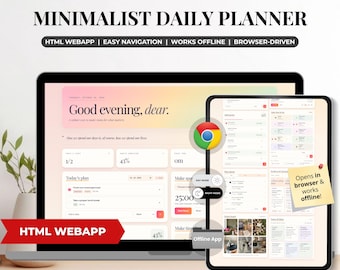 Minimalist Daily Planner HTML App, Daily Weekly Monthly Yearly Planner, Habit Tracker, Focus Timer, Digital Life Organizer