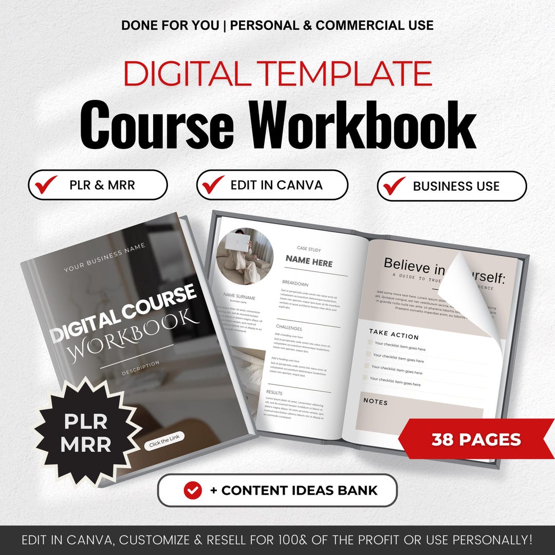 Digital Course Workbook Template, Fillable Canva Digital Guide Template ...