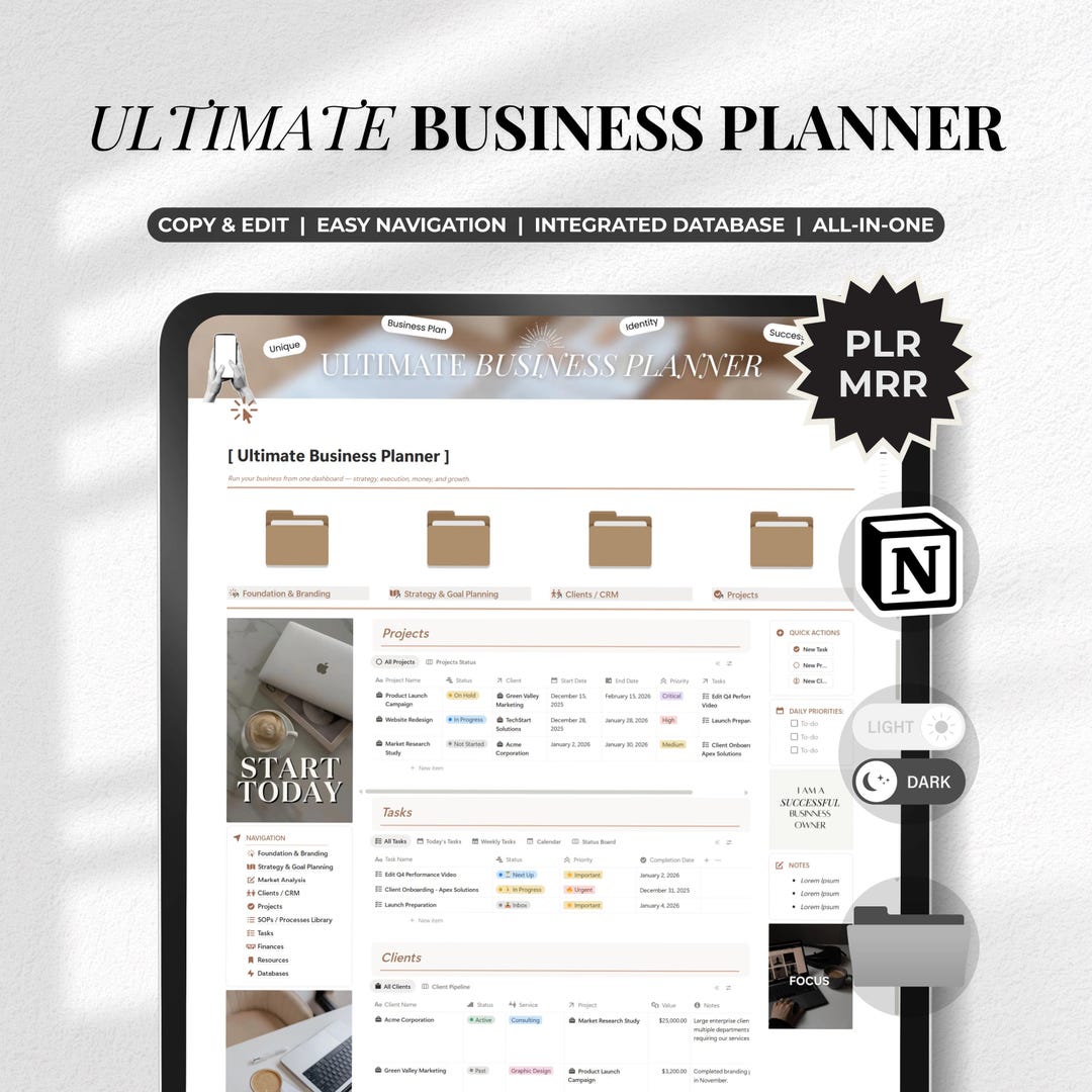 Digital Business Planner Notion Tracker | Ultimate All-in-one Online ...
