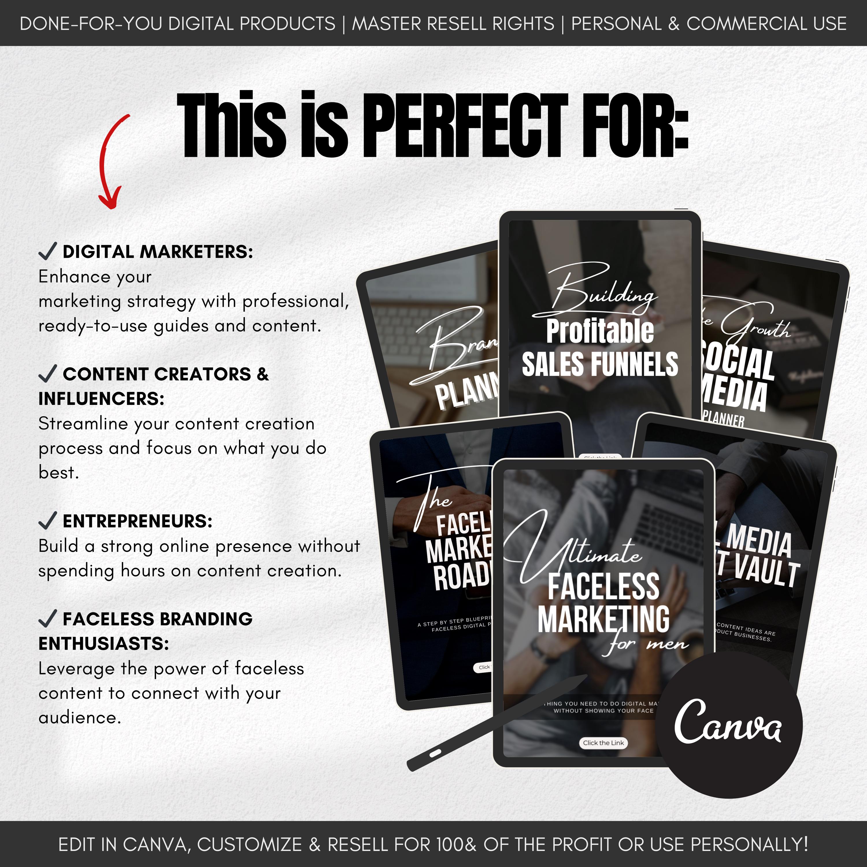MRR Faceless Men Digital Marketing Bundle | Done for You Guides, Canva ...