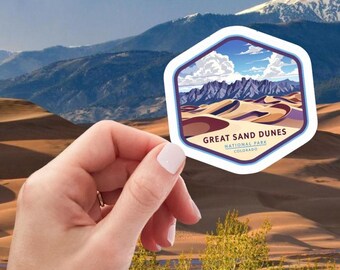 Kiss-cut stickers van Great Sand Dunes National Park | Sticker natuurliefhebber | Cadeaus voor buitenavontuur | Colorado-souvenirs, wandeluitrusting, reizen