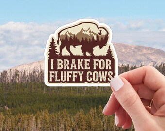 American Buffalo Vinyl Sticker, Cute Break for Fluffy Cows Design, Perfect for Laptop Decor or Gifts for Animal Lovers