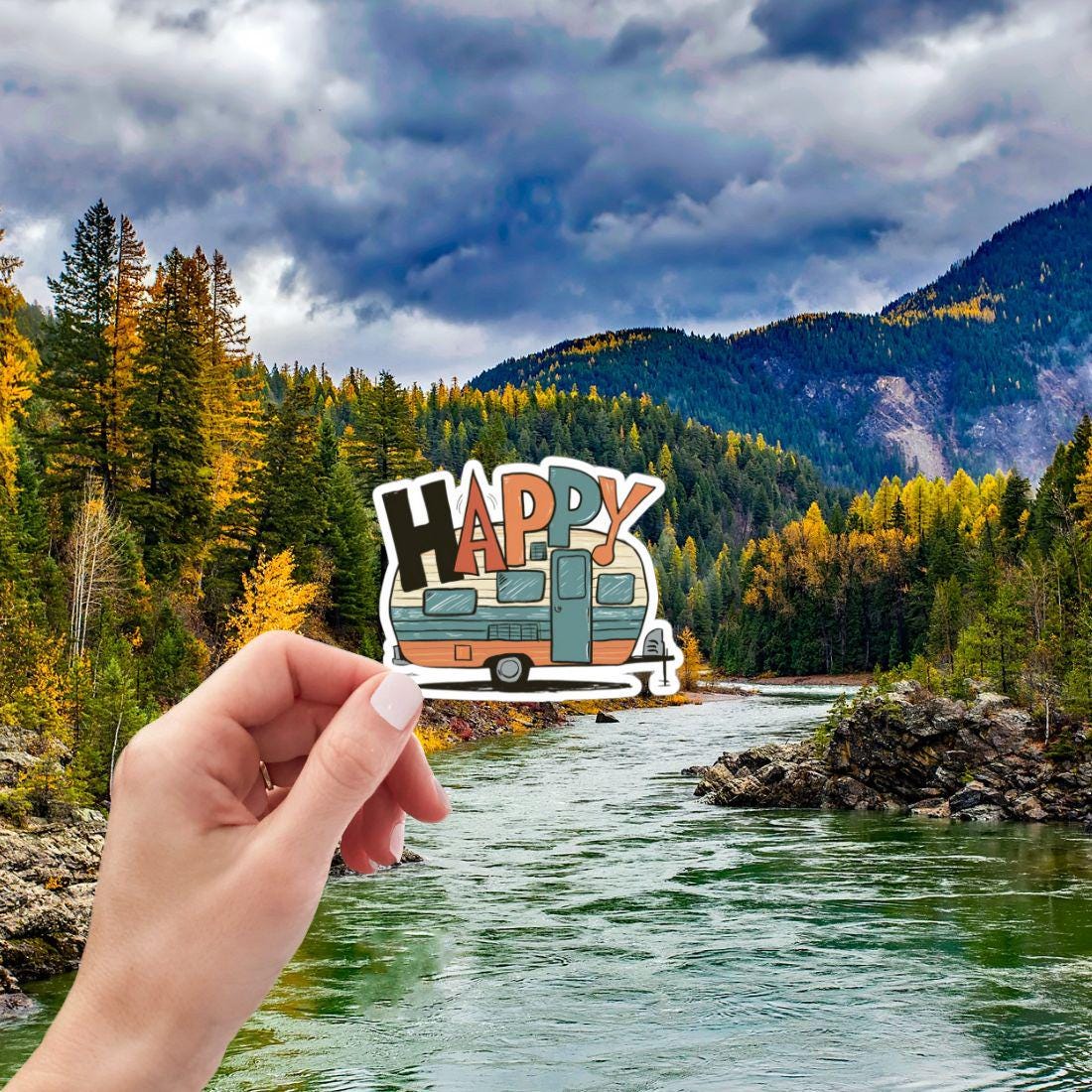 Happy Camper Vinyl Sticker, Fun Camping Decor for Laptops, Water ...