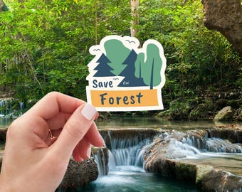 Bosbehoud vinylsticker "Save the Forest", milieuvriendelijke boskunst, perfect voor natuurliefhebbers, cadeau voor milieuliefhebbers
