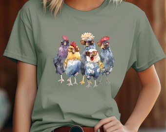 Camiseta divertida con gallinas usando gafas de sol. Regalo genial de arte de gallo.