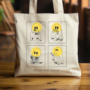 Ghost Reading Canvas Tote Bag, Teacher Halloween Tote Bag,Book Lover Halloween Gift,Cute Ghost Tote Bag, Bookish Librarian Gift,Book ToteBag bild 1