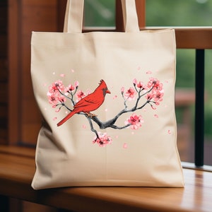 Red Cardinal Bird Cotton Canvas Tote Bag,Cardinal Bird Lover Gift, Christmas Cardinal Gift, Cardinal Memorial Gift Mom, Christmas Women Gift
