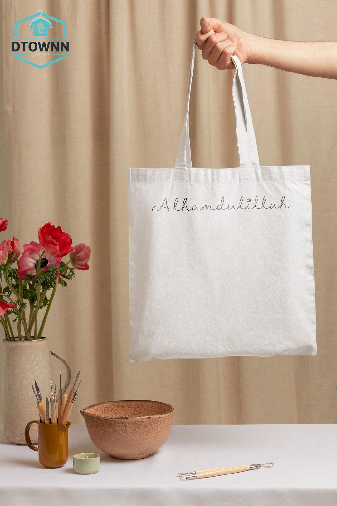 Alhamdulillah Tote Bag, Islamic Canvas Purse, Muslim Gift, Arabic Bag ...