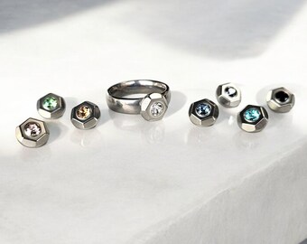 Anillo de mujer HERRATHO de titanio "Everest" con montura intercambiable y cristales Swarovski | Anillo intercambiable que incluye 2 colores a elegir | Hecho en Alemania