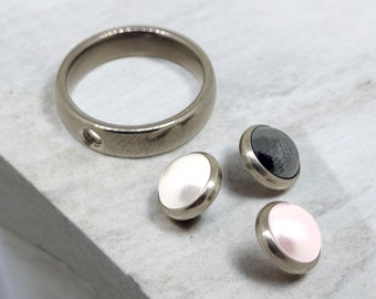 Anillo de mujer HERRATHO de titanio "Dhaulagiri" con montura intercambiable | Anillo de perlas seleccionable en tres colores | Perlas Swarovski | Hecho en Alemania