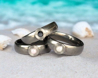 Anillo de mujer HERRATHO de titanio "Manaslu SS10" con montura intercambiable | Anillo de perlas seleccionable en tres colores | Perlas Swarovski | Hecho en Alemania