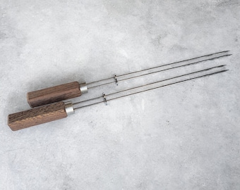 Pinchos para barbacoa premium de acero inoxidable con mango de madera | Brochetas de shish kebab hechas a mano en Algovia | Inoxidable, 44 cm.