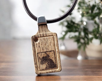 Collar con colgante de madera "Toro", collar de cuero con cierre magnético de acero inoxidable MADE IN GERMANY, colgante rústico de madera con motivo
