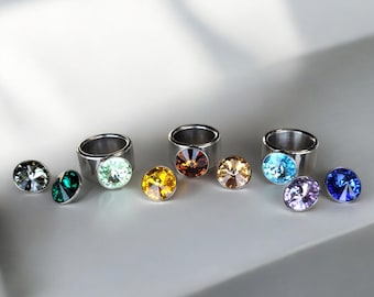 HERRATHO Juego de 3 anillos intercambiables de acero inoxidable, adornados con cristales Swarovski | Anillo de cristal, disponible en tres variantes | Hecho en Alemania