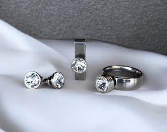 HERRATHO conjunto de joyas intercambiables "crystal", refinado con cristales Swarovski | Anillo, pendientes y colgante con engaste intercambiable