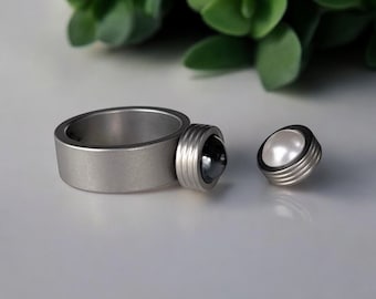 HERRATHO Anillo intercambiable de acero inoxidable con perlas Swarovski | Anillo de perlas mate, disponible en tres colores | Hecho en Alemania