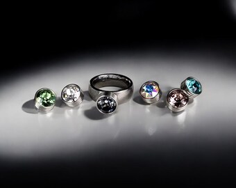 Anillo de mujer HERRATHO de acero con montura intercambiable y cristales Swarovski | Anillo intercambiable que incluye 2 colores a elegir | Hecho en Alemania