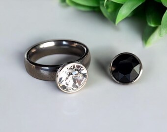 Anillo de mujer HERRATHO de titanio "Aggenstein" con montura intercambiable + cristales Swarovski | Anillo intercambiable que incluye 2 colores a elegir | Hecho en Alemania