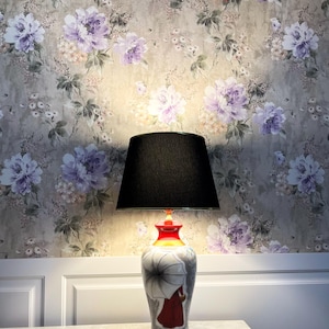 Handmade Red Ceramic Floor & Table Lamp – Lady with Umbrella Design – by Alkimo