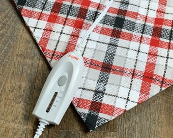 Gray and Red Diagonal Plaid, Flannel Heating Pad Cover, Replacement Cover, Electric Heating Pad, Fits 12x15 in Pad, Heat Therapy