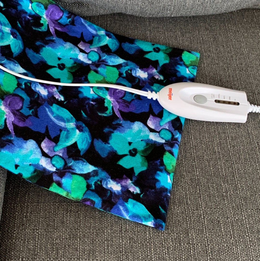 Blue Floral Watercolor, Heating Pad Cover, Replacement Cover, Flannel