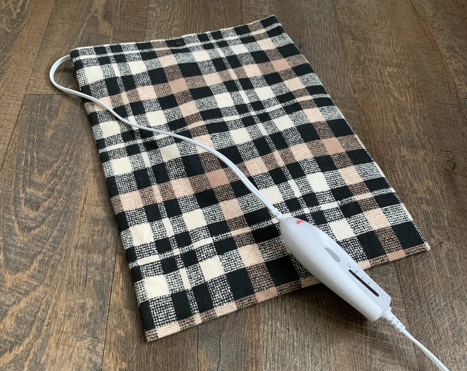 Taupe and Black Plaid, 1 Layer Flannel Cover, Heating Pad Cover