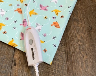 Birds and Butterflies, Replacement Cover, Electric Heating Pad, Fits a 12x15 in Pad, Snap Closure, Cotton Flannel Cover, Heating Pad Cover