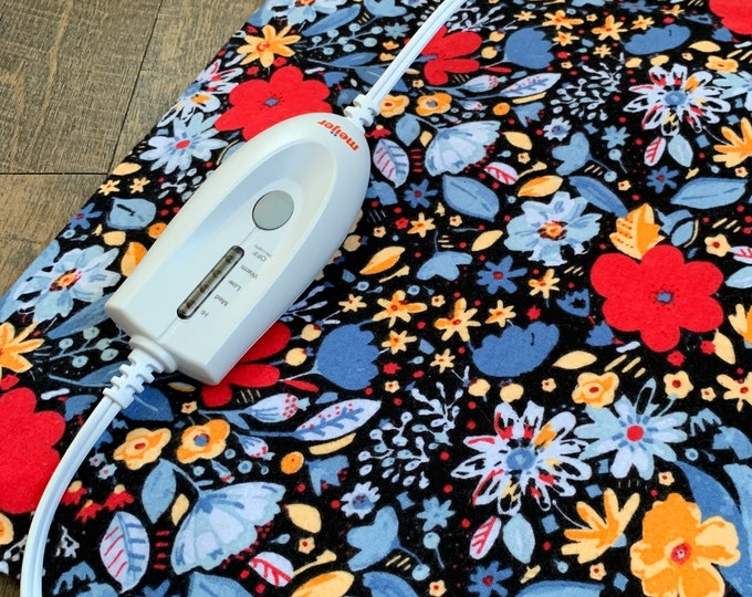 Red Blue Floral Cover, 1 Layer Flannel Cover, Heating Pad Cover