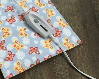 Butterflies on Blue, Replacement Cover, Heating Pad Cover, Flannel Cover, Electric Heating Pad, Fits 12x15 in Pad, Snap Closure