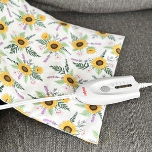 Sunflowers and Purple Flowers, Replacement Cover, Fits 12x15 in Pad, Flannel Heating Pad Cover, Snap Closure Cover, Cotton Floral Cover