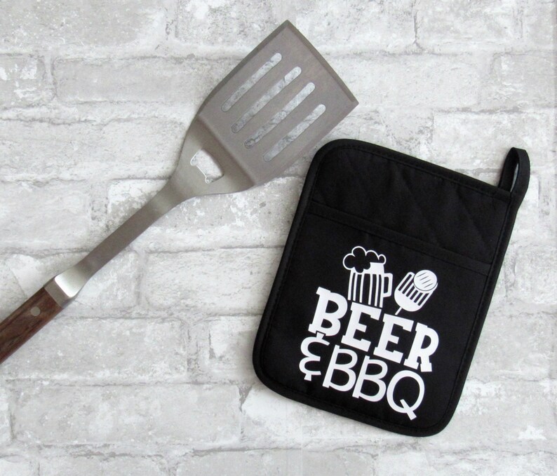 Novelty Pot Holder. Beer & BBQ. Black pot holder. BBQ. Etsy