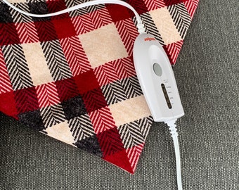 Red Diagonal Plaid, Luxe Flannel Cover, Heating Pad Cover, Replacement Cover, Fits 12x15 in Pad, Electric Heating Pad, Snap Closure Cover
