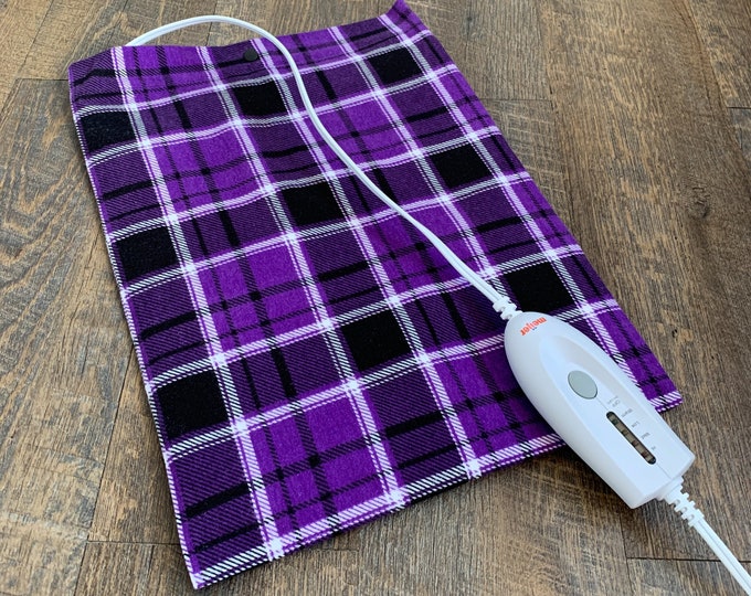 Purple Plaid, 1 Layer Flannel Cover, Replacement Heating Pad Cover