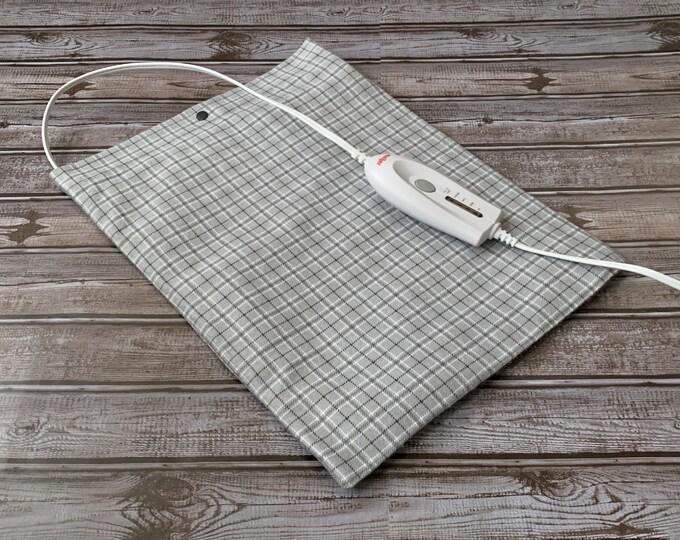 Mini Gray Plaid 1 Layer Flannel Heating Pad Replacement Cover. Fits 12