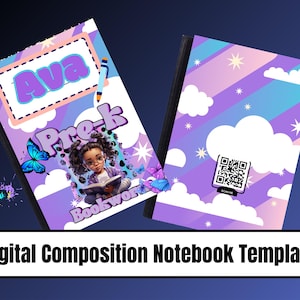 Girly editable back to school composition notebook template cover . custom school supplies