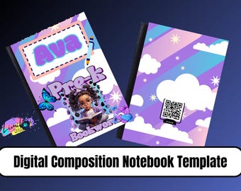 Girly editable back to school composition notebook template cover . custom school supplies