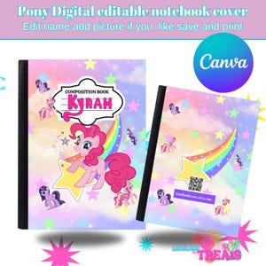 Pony colorful editable back to school composition notebook template cover . custom school supplies