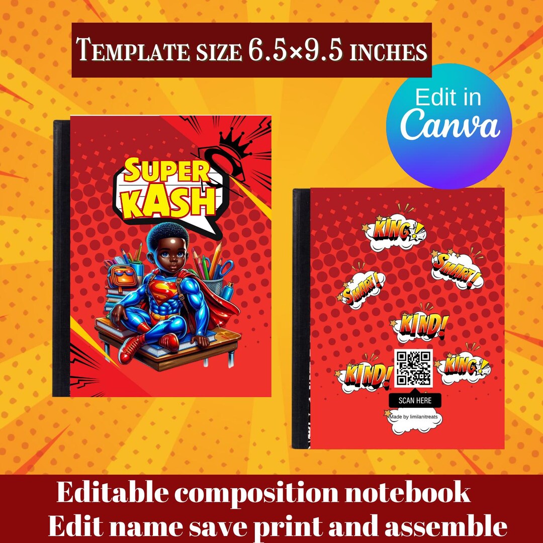 Superkid Editable Back to School Composition Notebook Template Cover ...