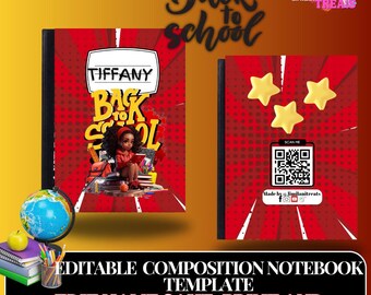 Editable Back to School Composition Notebook Cover Template (Digital Download)