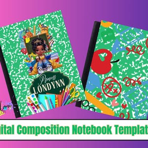 Girls princess editable back to school composition notebook template cover . custom school supplies.