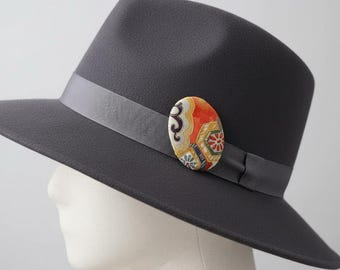 Kimono Silk Brooch / Japanese Vintage Obi Pin / Floral Statement Brooch / Unique Handmade Gift / Wearable Art【VKB-02】